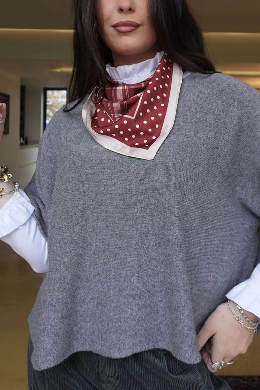 Plaid & Polka Border Triangle Silk Neckerchief Deep Rust